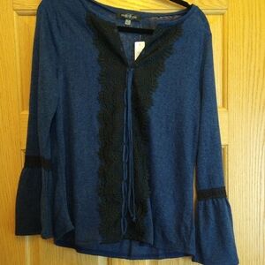 NWT August Silk Large Blue and Black Women's Top
